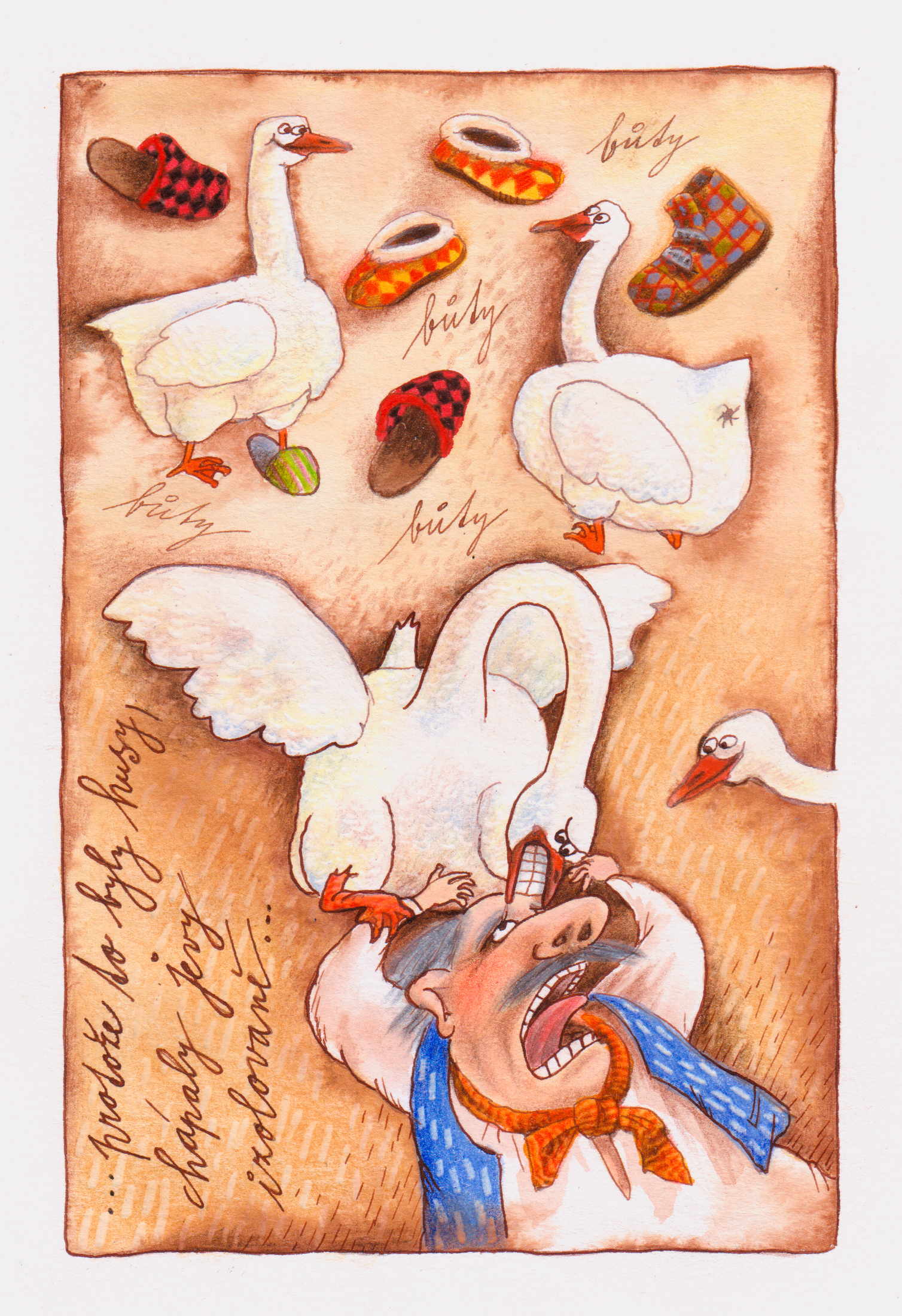 Ilustrace: Postřekovské husy (Dudáci a vlčí hlavy - Z. Šmíd)